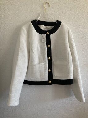 J. Crew Ivory & Tweed Lady Jacket w/ Gold Toned Buttons Size 14 NWT